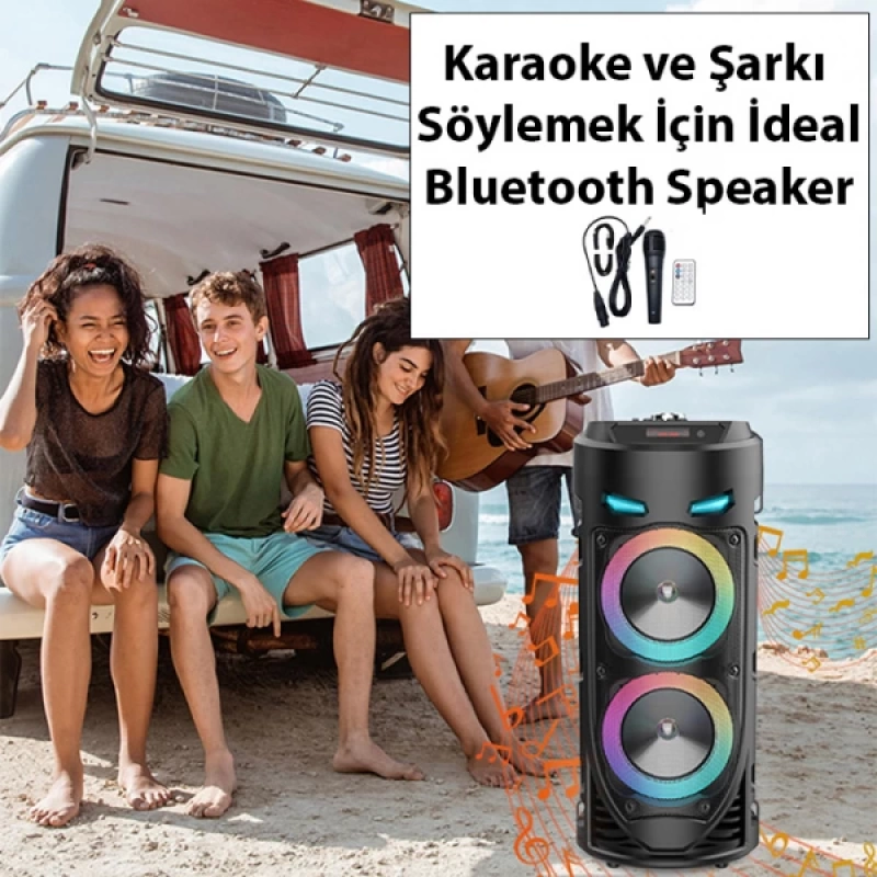 ALLY ZQS4239 Mikrofonlu Taşınabilir Dev Speaker Led Işıklı Bluetooth Hoparlör - 4inc×2-8W×2 1800mAh