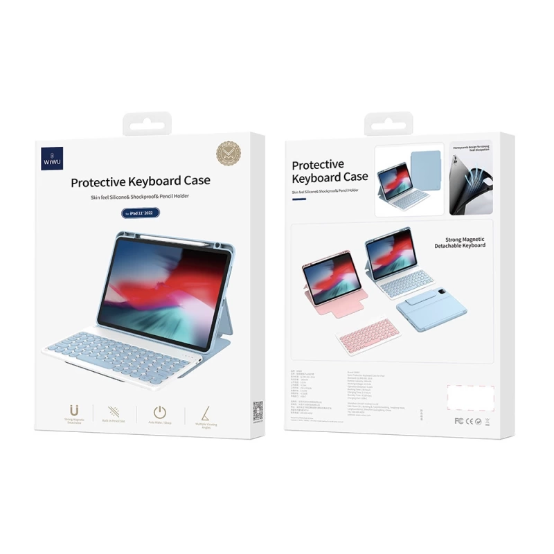 Apple iPad Air 10.9 2020 (4.Nesil) Wiwu Protective Gizli Kalem Bölmeli Klavyeli Kılıf