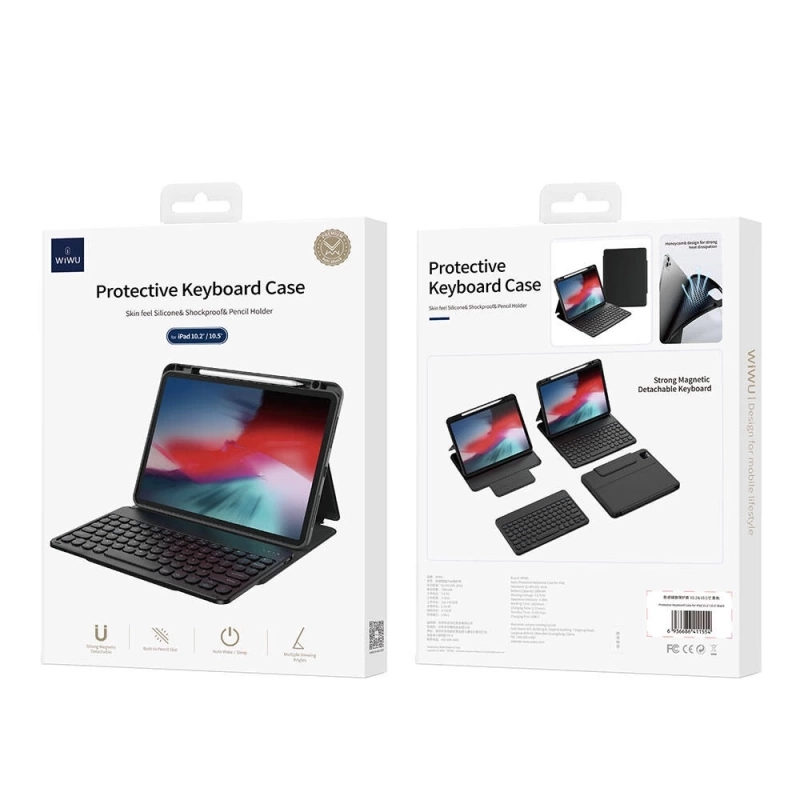 Apple iPad Air 10.9 2022 (5.Nesil) Wiwu Protective Gizli Kalem Bölmeli Klavyeli Kılıf