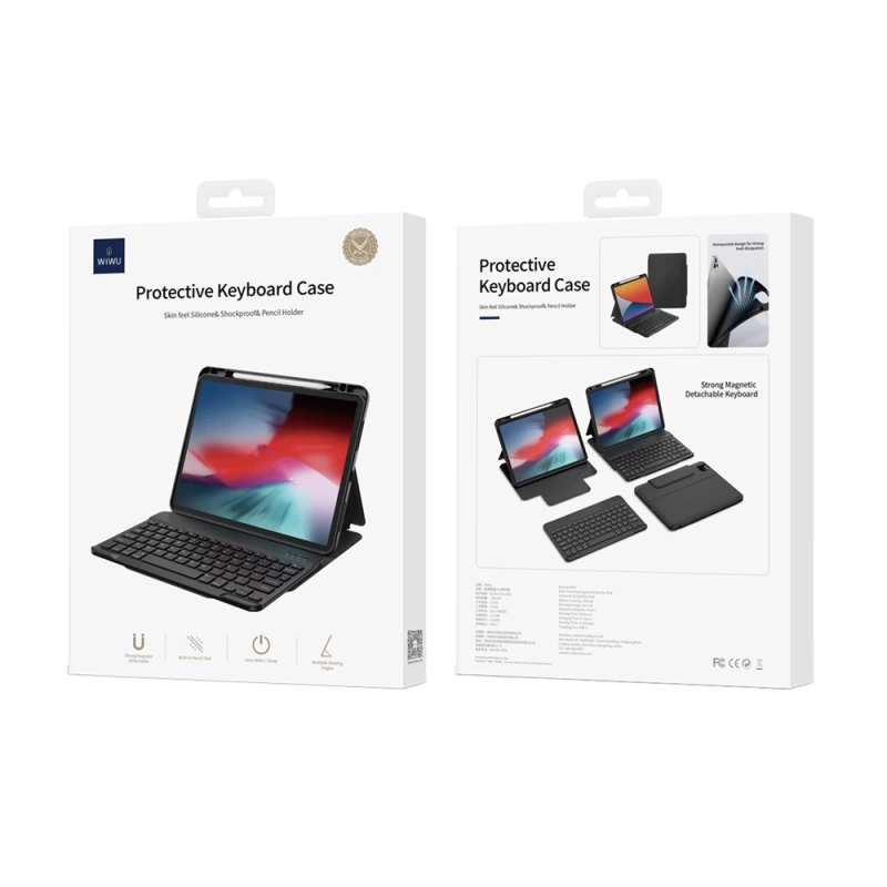 Apple iPad Pro 12.9 2021 (5.Nesil) Wiwu Protective Gizli Kalem Bölmeli Klavyeli Kılıf