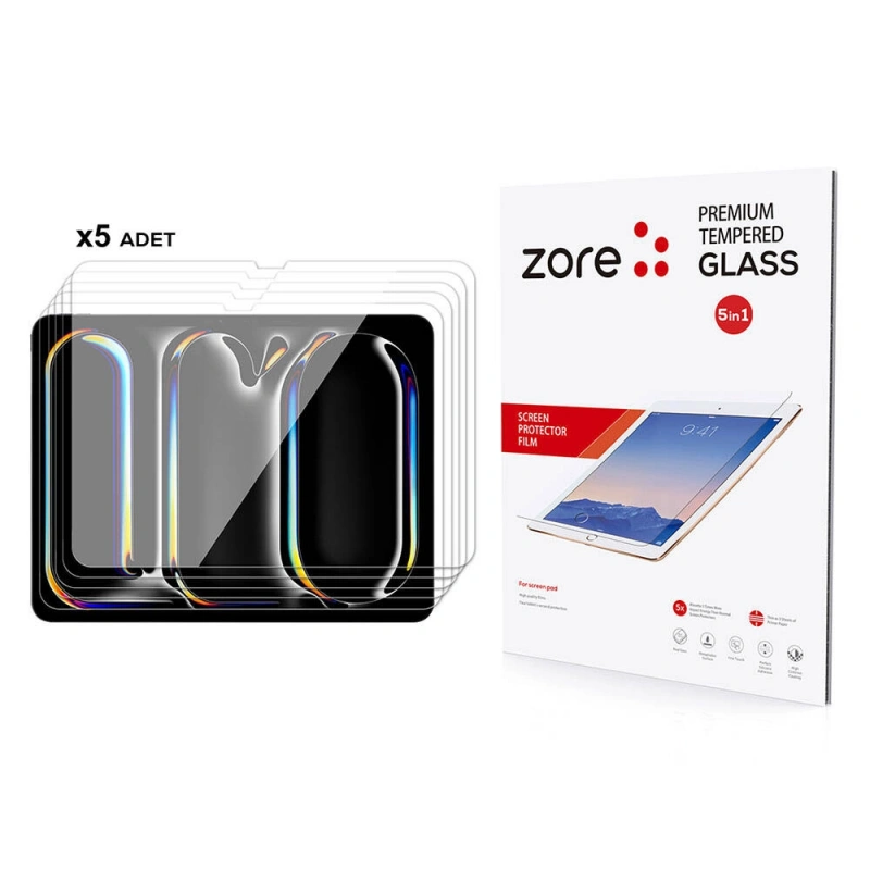 Apple iPad Pro 13 2024 Zore 5in1 Tablet Temperli Cam Ekran Koruyucu