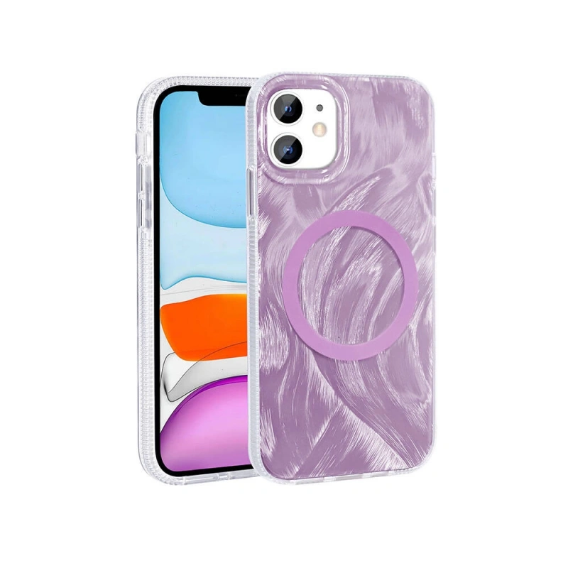 Apple iPhone 11 Kılıf M-safe Şarj Özellikli Fırça Boya Desenli Zore Palet Kapak