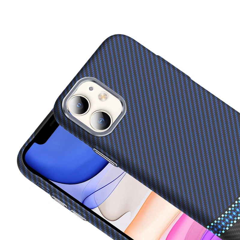 Apple iPhone 11 Kılıf M-safe Şarj Özellikli Karbon Fiber Görünümlü Zore Gros Kapak