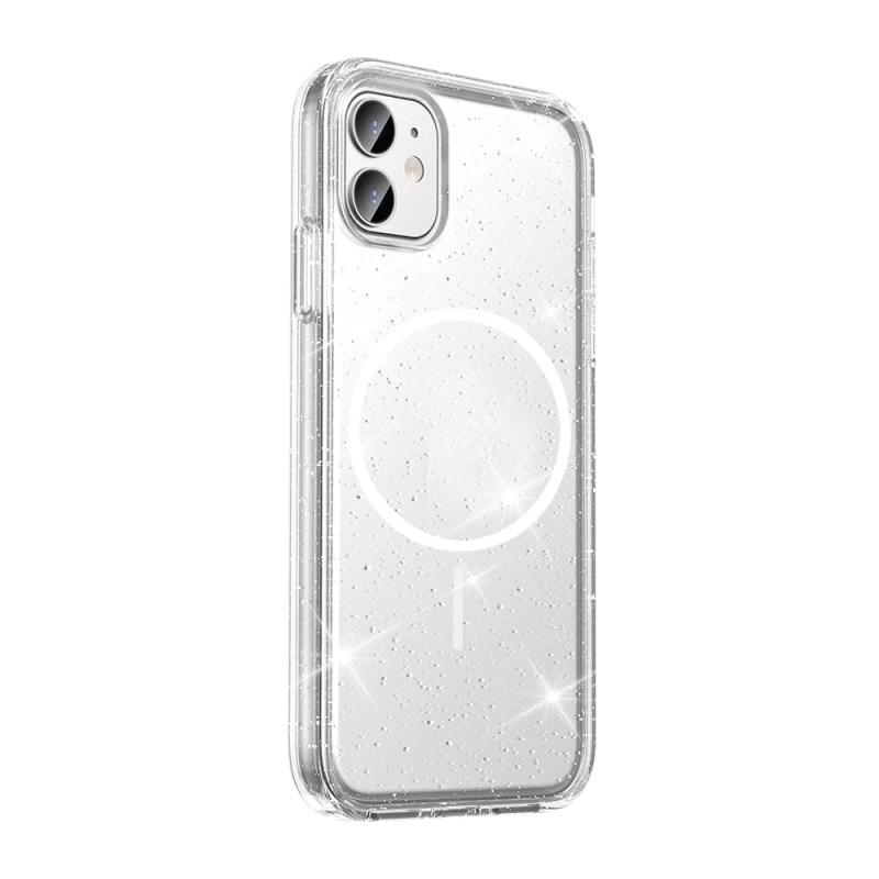 Apple iPhone 11 Kılıf M-safe Şarj Özellikli Parlayan Simli Saydam Renkli Zore Maris Kapak