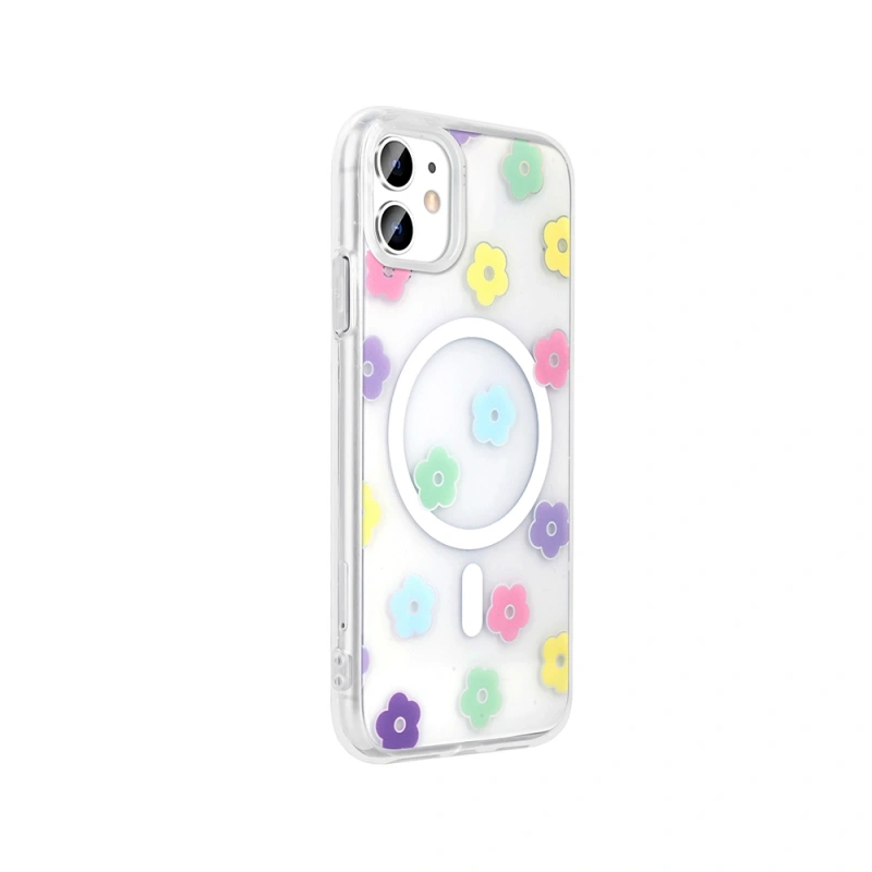 Apple iPhone 11 Kılıf M-Safe Şarj Özellikli Şeffaf Zore Folk Sert Kapak