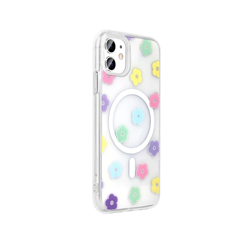 Apple iPhone 11 Kılıf M-Safe Şarj Özellikli Şeffaf Zore Folk Sert Kapak