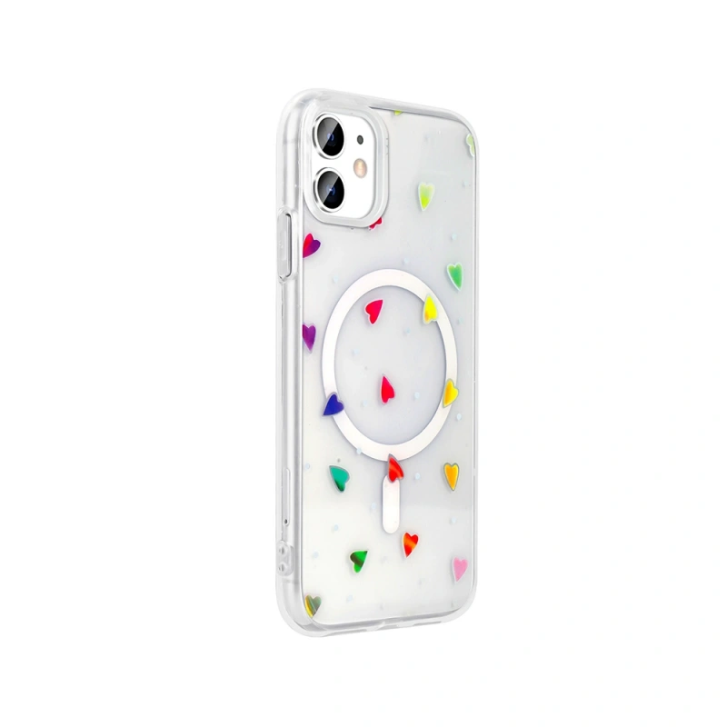 Apple iPhone 11 Kılıf M-Safe Şarj Özellikli Şeffaf Zore Folk Sert Kapak