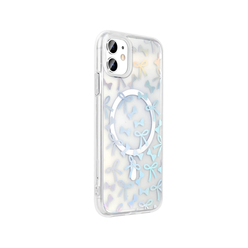 Apple iPhone 11 Kılıf M-Safe Şarj Özellikli Şeffaf Zore Folk Sert Kapak
