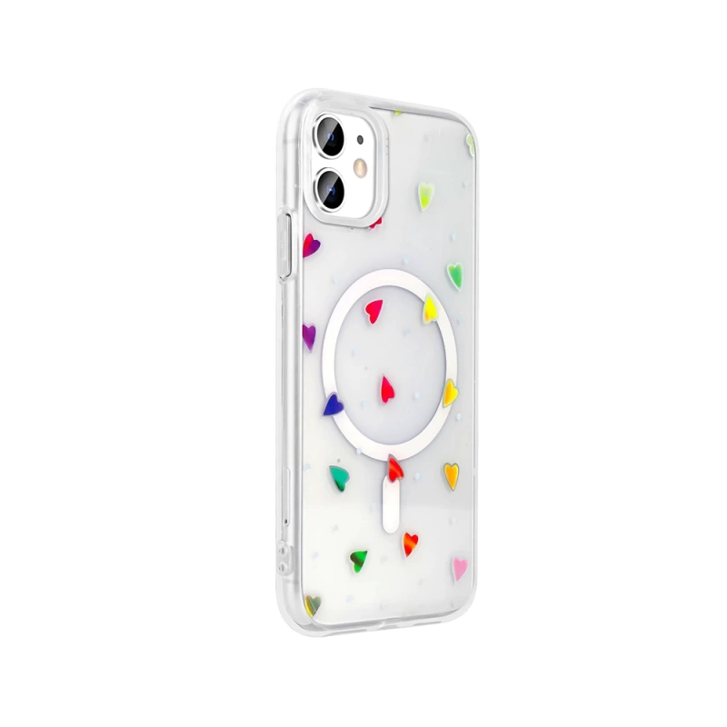Apple iPhone 11 Kılıf M-Safe Şarj Özellikli Şeffaf Zore Folk Sert Kapak