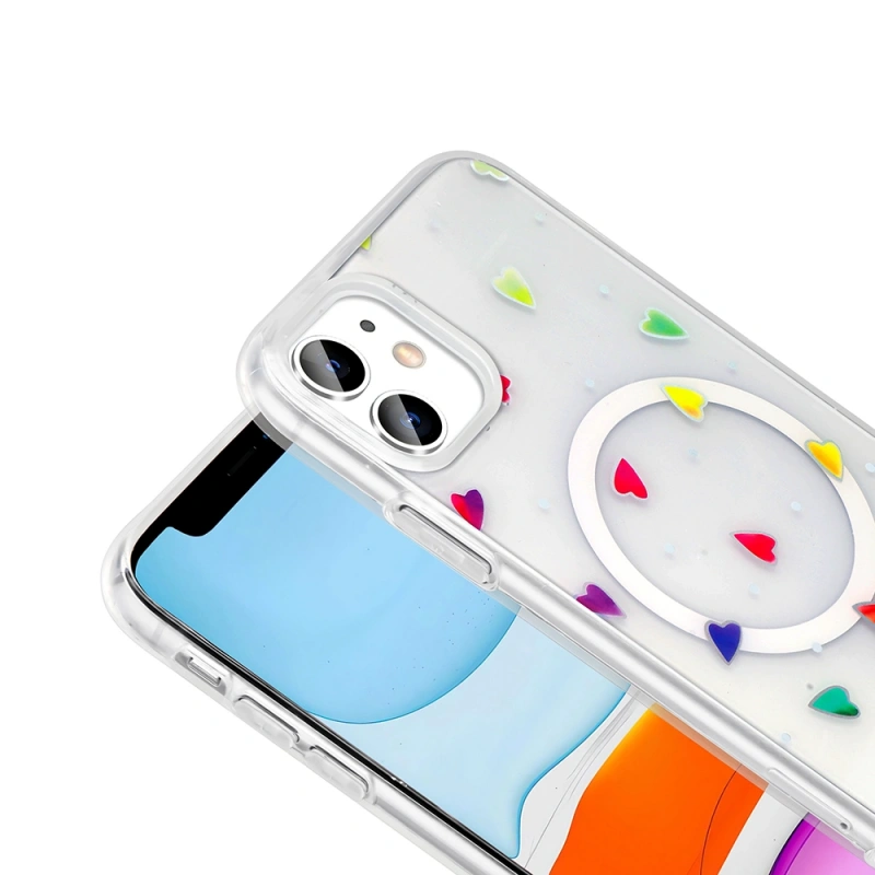 Apple iPhone 11 Kılıf M-Safe Şarj Özellikli Şeffaf Zore Folk Sert Kapak