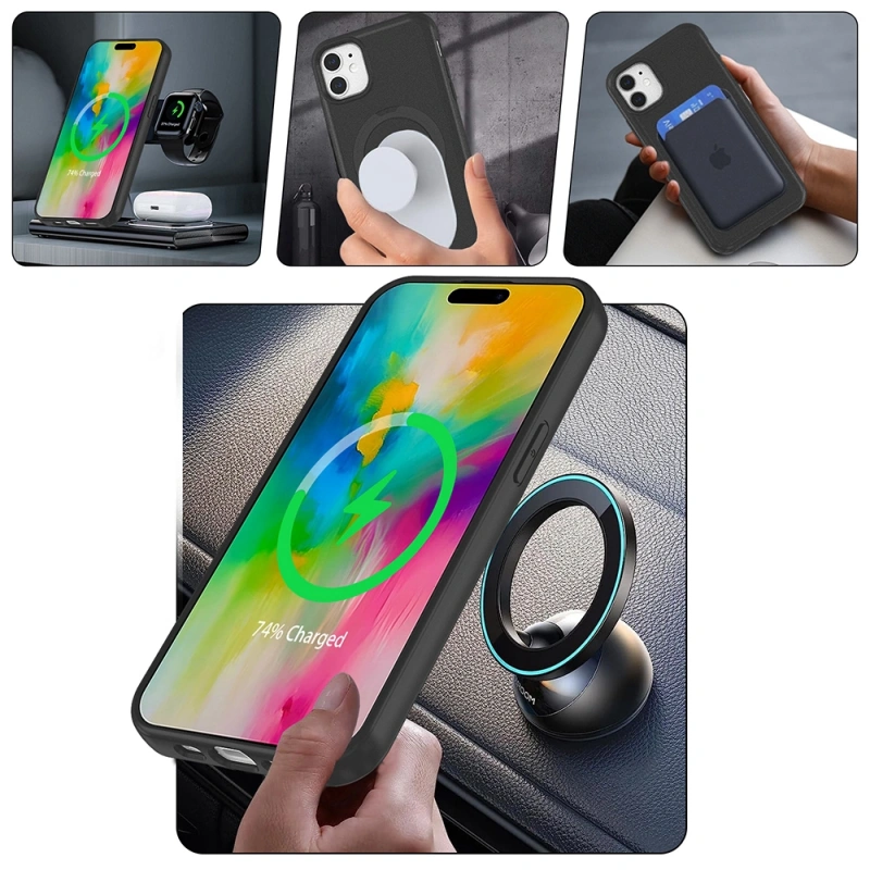 Apple iPhone 11 Kılıf M-safe Şarj Özellikli Standlı Zore Samara Kapak
