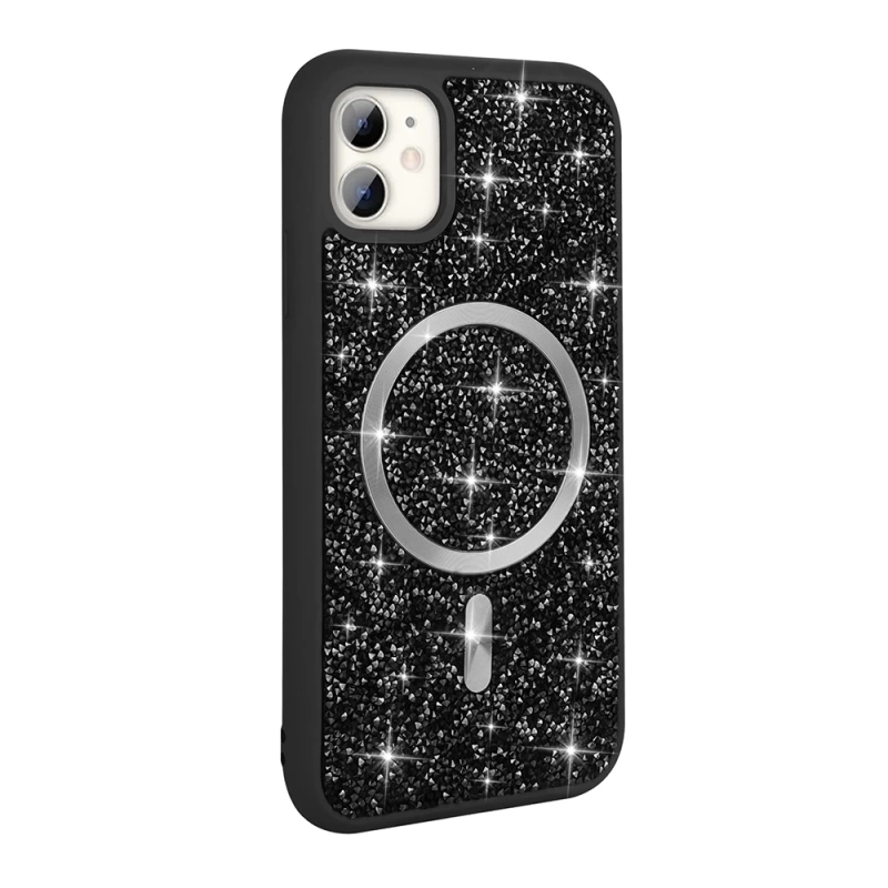 Apple iPhone 11 Kılıf Pırlanta Tasarımlı M-safe Şarj Özellikli Zore Mozaik Silikon Kapak