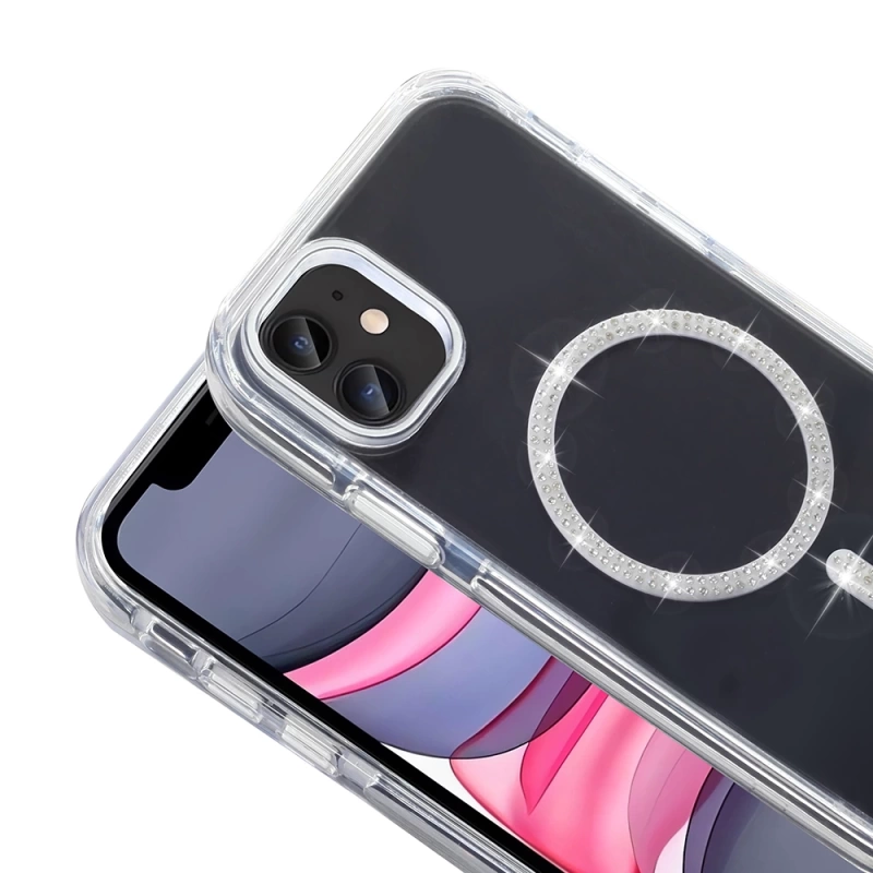 Apple iPhone 11 Kılıf Taşlı Tasarım M-safe Şarj Özellikli Zore Koment Silikon Kapak