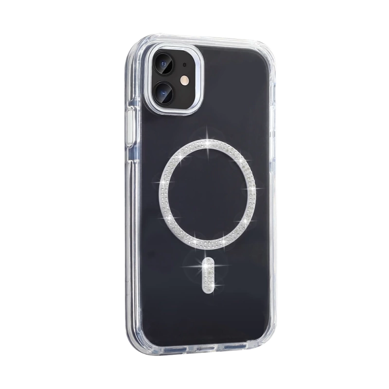Apple iPhone 11 Kılıf Taşlı Tasarım M-safe Şarj Özellikli Zore Koment Silikon Kapak