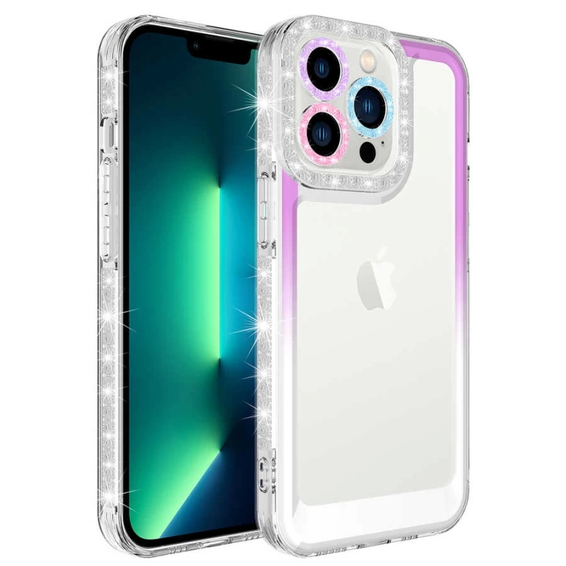 Apple iPhone 12 Pro Kılıf Simli ve Renk Geçiş Tasarımlı Lens Korumalı Zore Park Kapak