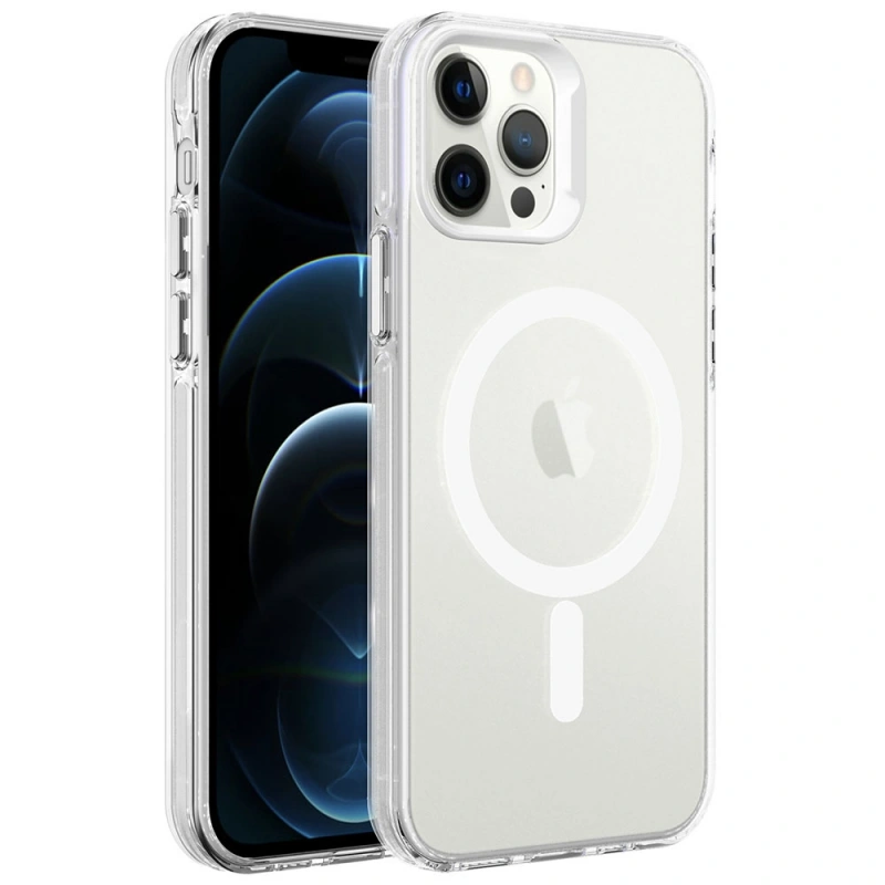 Apple iPhone 12 Pro Max Kılıf Zore M-safe Şarj Özellikli Buzlu Transparan C-Pro Sert Kapak