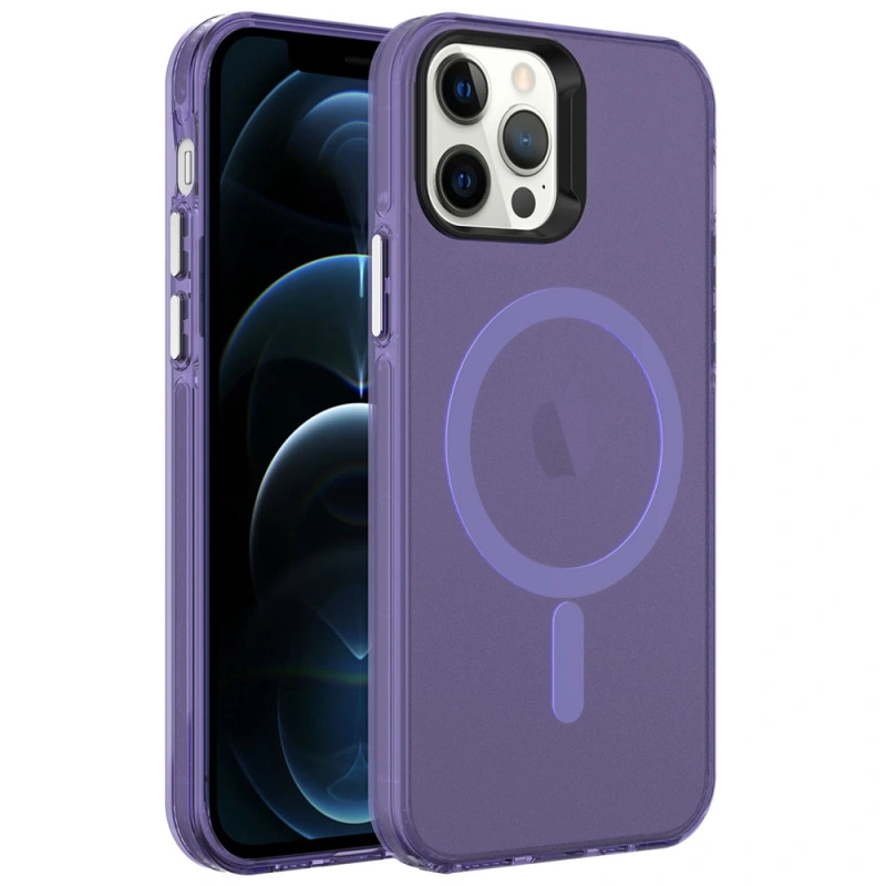 Apple iPhone 12 Pro Max Kılıf Zore M-safe Şarj Özellikli Buzlu Transparan C-Pro Sert Kapak