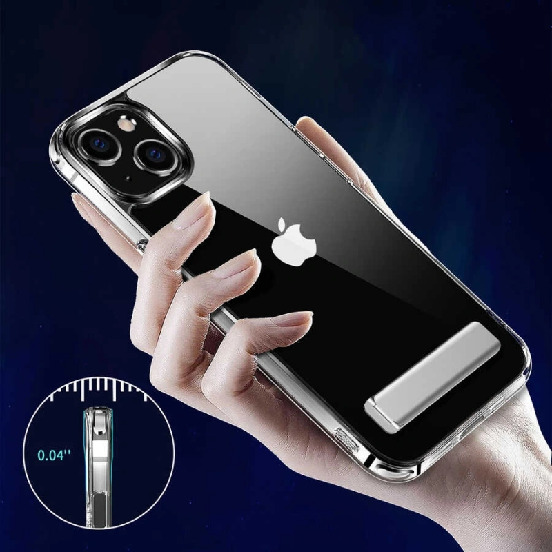 Apple iPhone 13 Kılıf Standlı Şeffaf Silikon Zore L-Stand Kapak