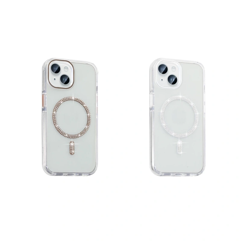 Apple iPhone 13 Kılıf Taşlı Tasarım M-safe Şarj Özellikli Zore Koment Silikon Kapak