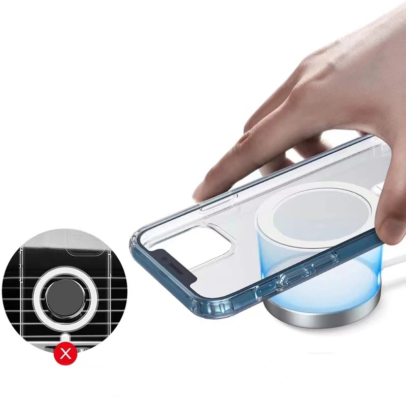Apple iPhone 13 Mini Kılıf M-safe Şarj Özellikli Şeffaf Sert PC Zore Embos Kapak