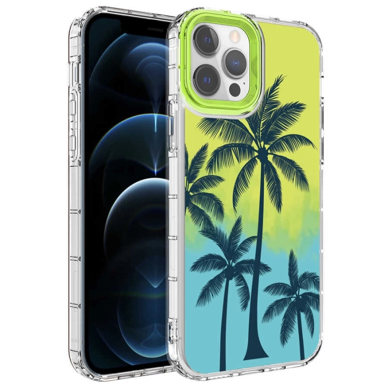 Apple iPhone 13 Pro Kılıf Kamera Korumalı Renkli Desenli Sert Silikon Zore Korn Kapak