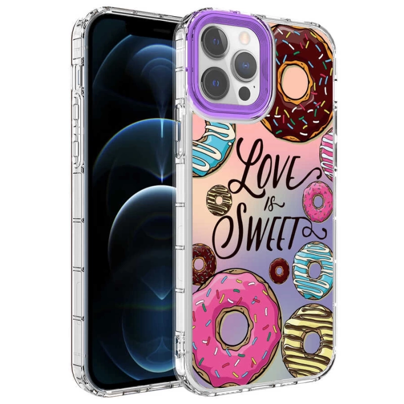 Apple iPhone 13 Pro Kılıf Kamera Korumalı Renkli Desenli Sert Silikon Zore Korn Kapak