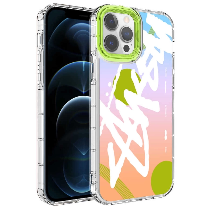 Apple iPhone 13 Pro Kılıf Kamera Korumalı Renkli Desenli Sert Silikon Zore Korn Kapak