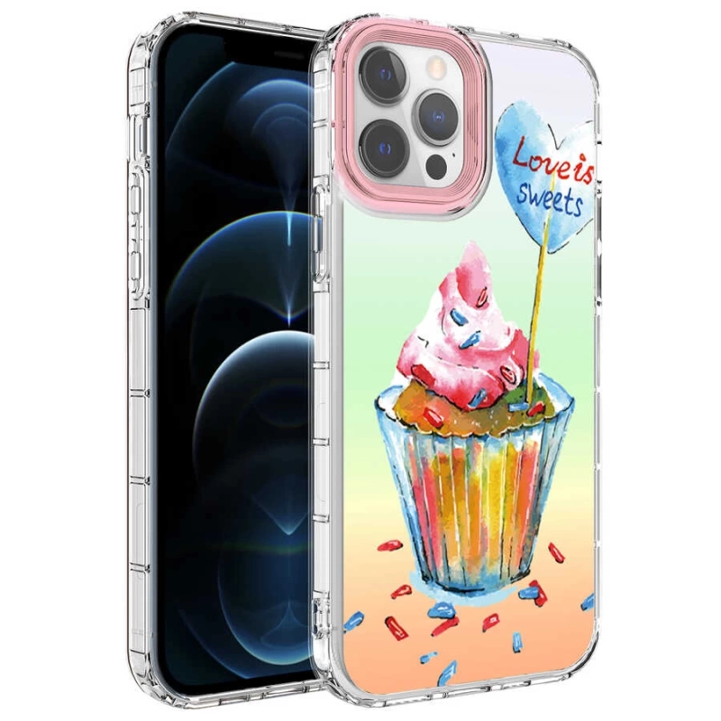 Apple iPhone 13 Pro Kılıf Kamera Korumalı Renkli Desenli Sert Silikon Zore Korn Kapak
