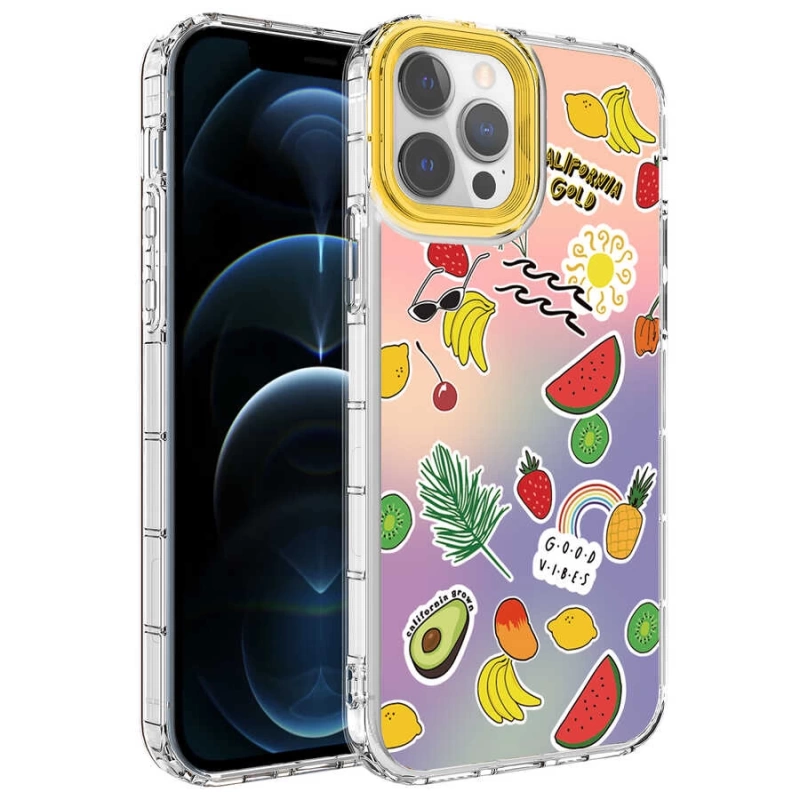 Apple iPhone 13 Pro Kılıf Kamera Korumalı Renkli Desenli Sert Silikon Zore Korn Kapak