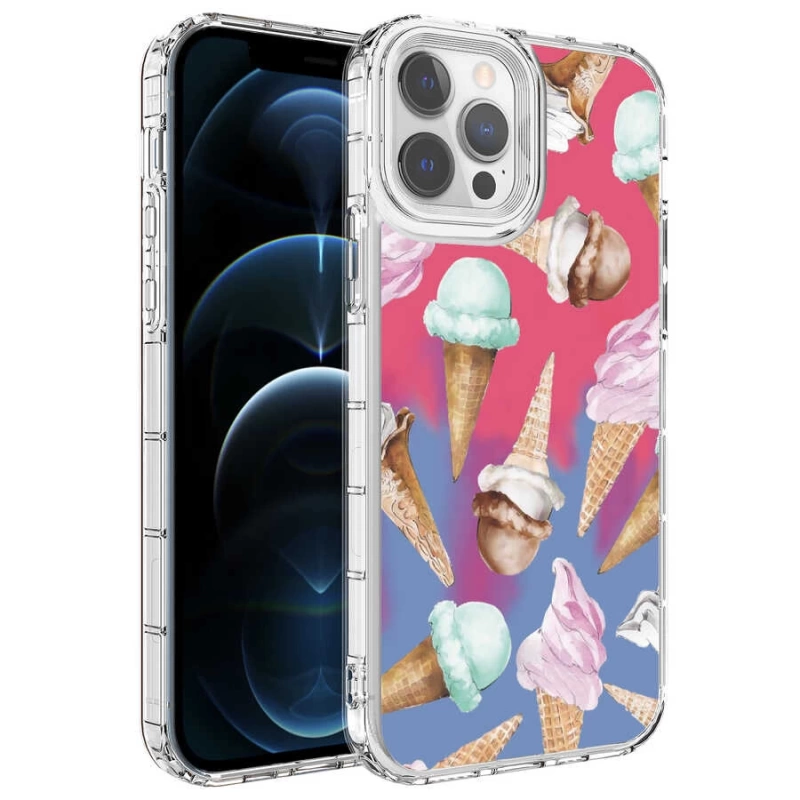 Apple iPhone 13 Pro Kılıf Kamera Korumalı Renkli Desenli Sert Silikon Zore Korn Kapak
