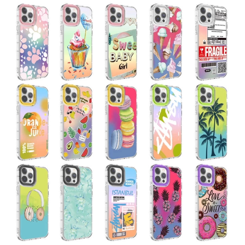 Apple iPhone 13 Pro Kılıf Kamera Korumalı Renkli Desenli Sert Silikon Zore Korn Kapak