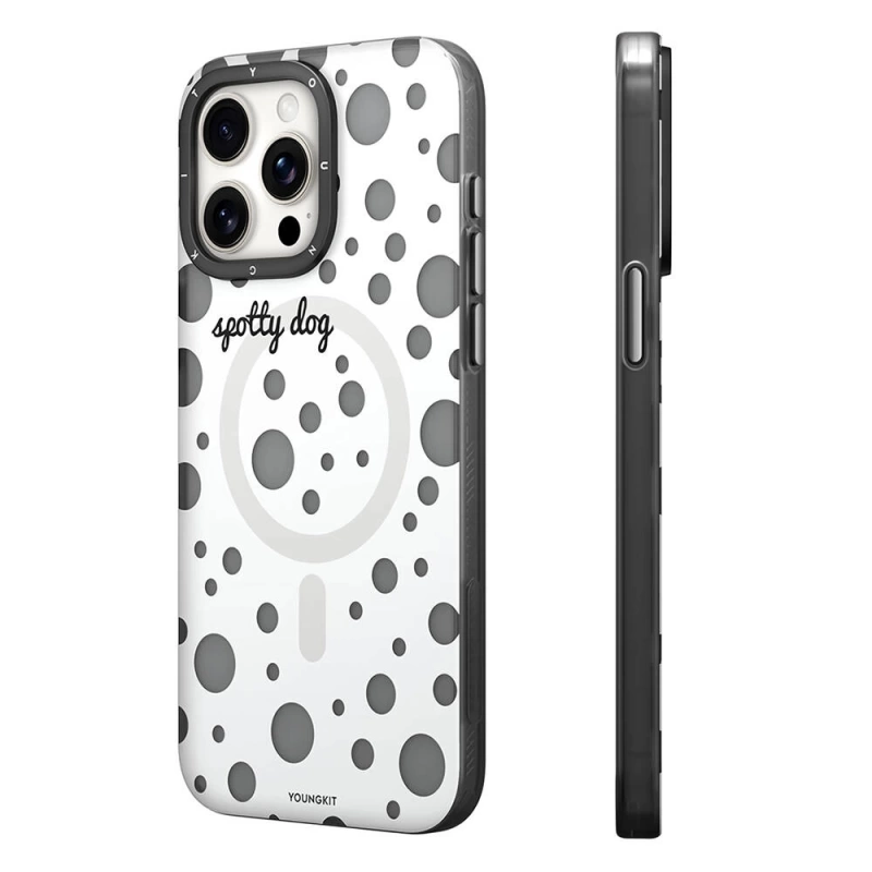 Apple iPhone 13 Pro Kılıf Magsafe Şarj Özellikli Polka Dot Desenli Youngkit Spots Serisi Kapak