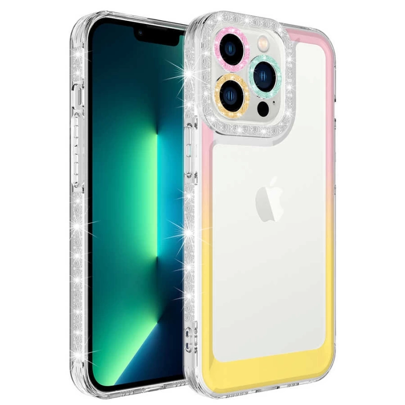 Apple iPhone 13 Pro Kılıf Simli ve Renk Geçiş Tasarımlı Lens Korumalı Zore Park Kapak