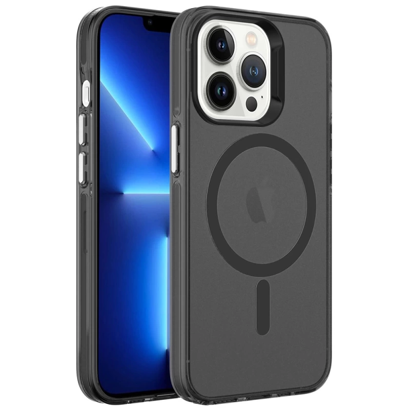 Apple iPhone 13 Pro Kılıf Zore M-safe Şarj Özellikli Buzlu Transparan C-Pro Sert Kapak