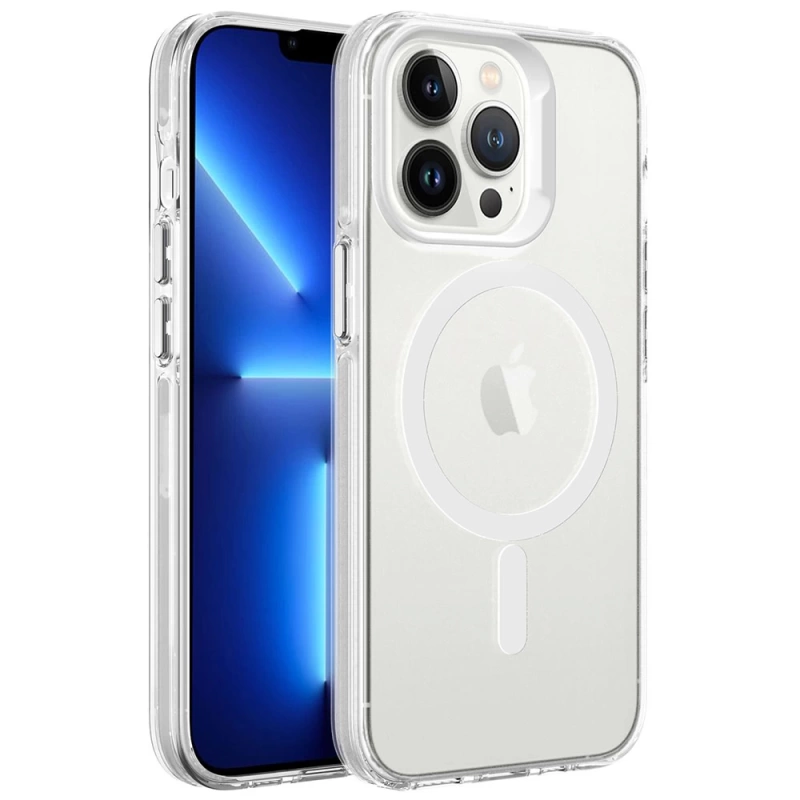 Apple iPhone 13 Pro Kılıf Zore M-safe Şarj Özellikli Buzlu Transparan C-Pro Sert Kapak