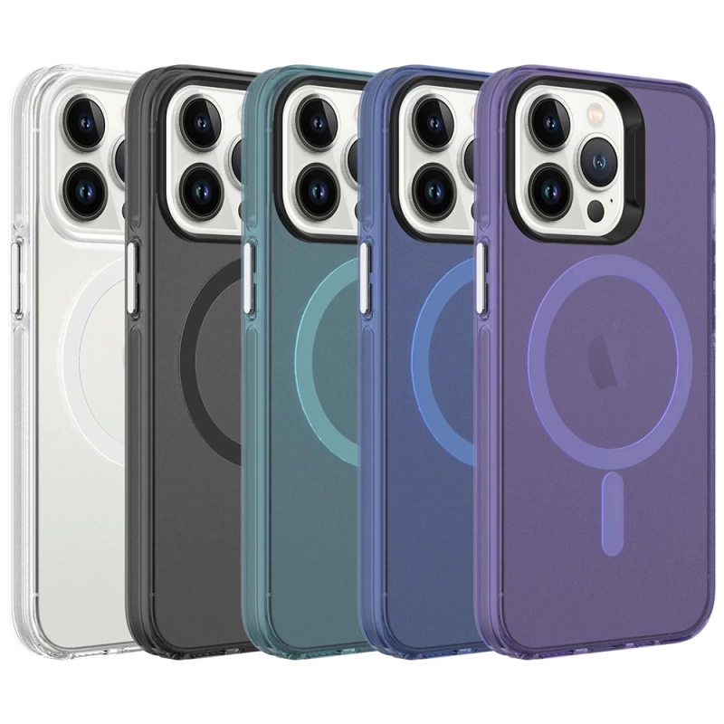 Apple iPhone 13 Pro Kılıf Zore M-safe Şarj Özellikli Buzlu Transparan C-Pro Sert Kapak