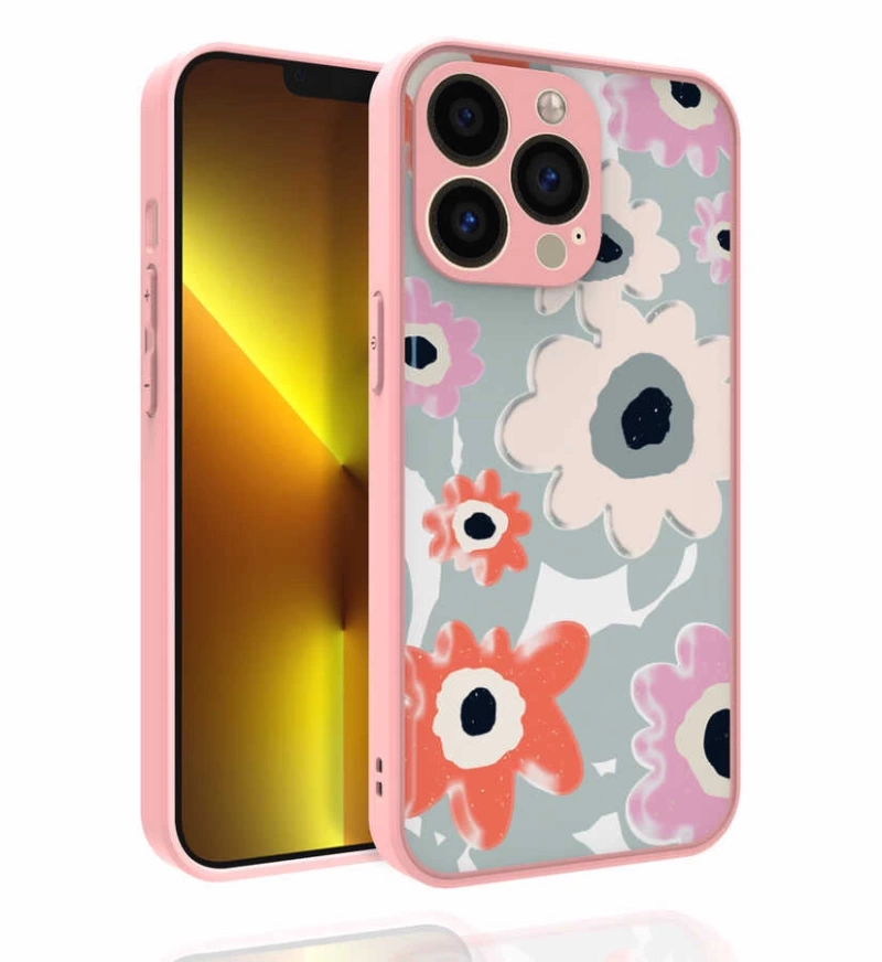 Apple iPhone 13 Pro Max Kılıf Desenli Kamera Korumalı Parlak Zore Nora Kapak