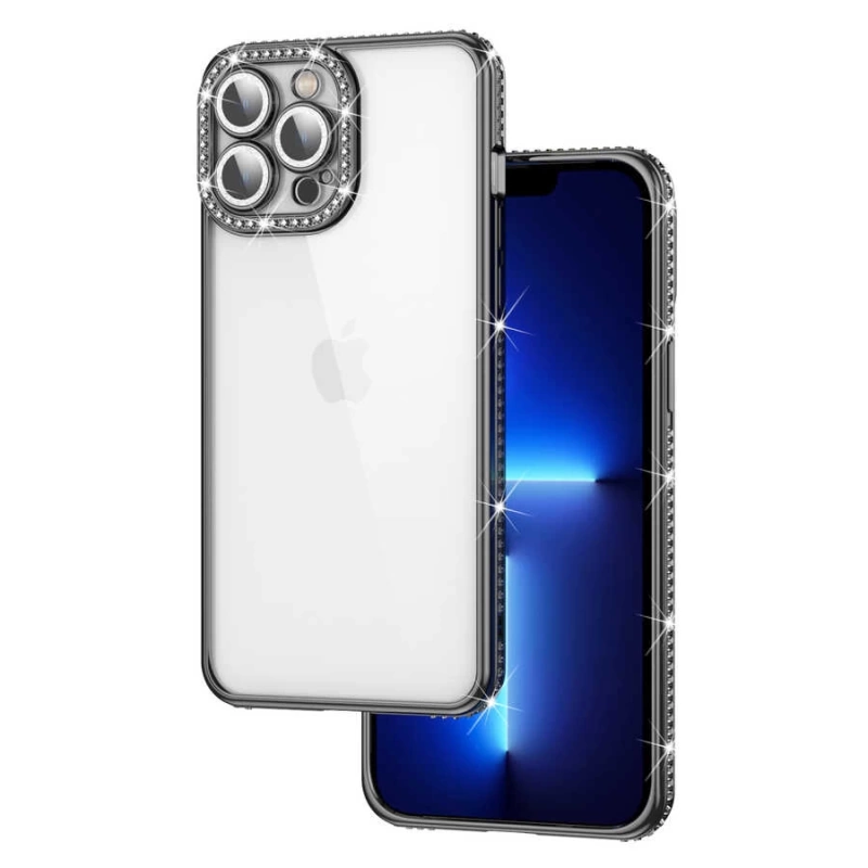 Apple iPhone 13 Pro Max Kılıf Kamera Korumalı Taşlı Zore Mina Kapak