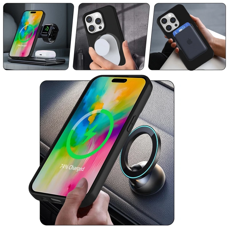 Apple iPhone 13 Pro Max Kılıf M-safe Şarj Özellikli Standlı Zore Samara Kapak