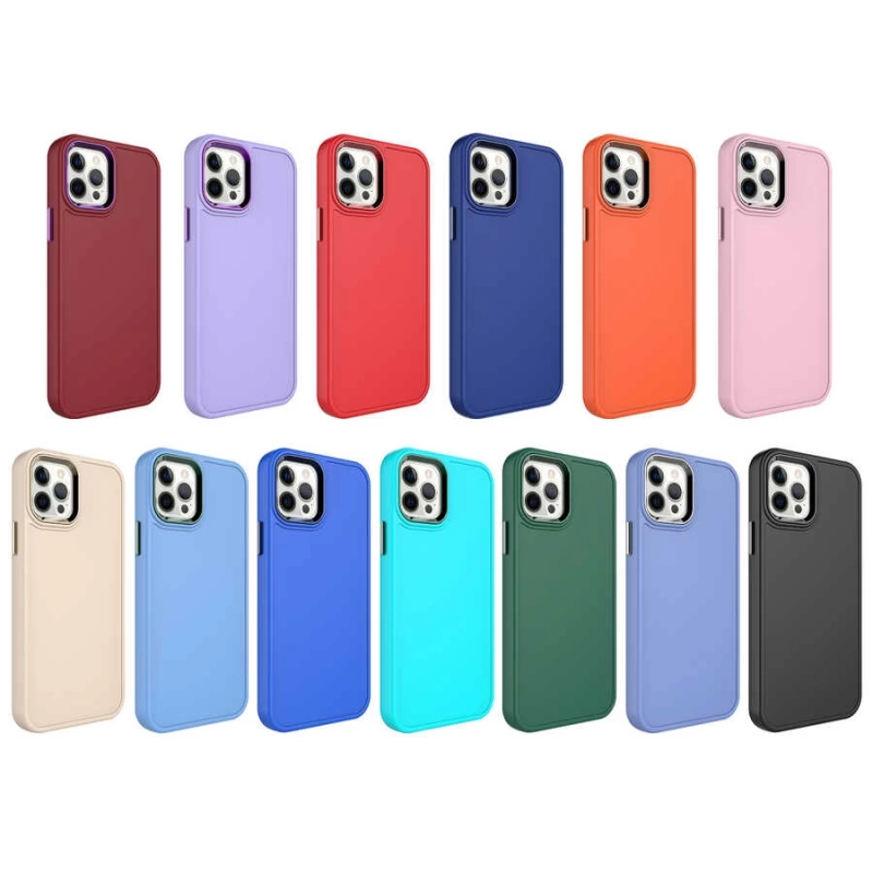 Apple iPhone 13 Pro Max Kılıf Metal Çerçeve ve Buton Tasarımlı Sert Zore Botox Kapak