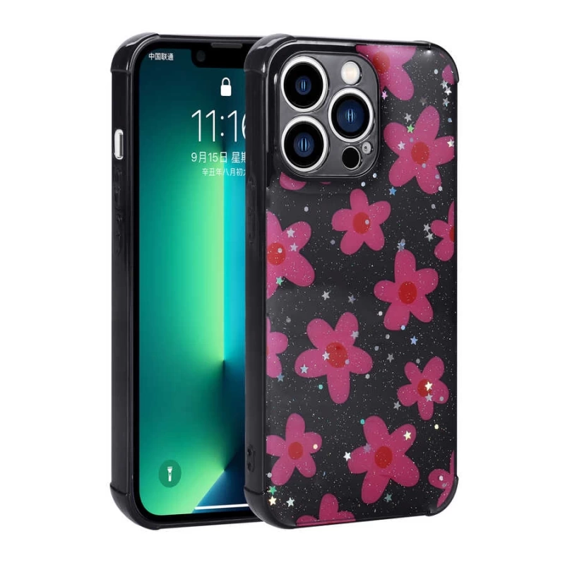 Apple iPhone 13 Pro Max Kılıf Simli Desenli Kamera Korumalı Parlak Zore Popy Kapak