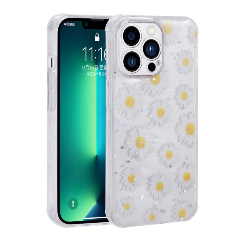 Apple iPhone 13 Pro Max Kılıf Simli Desenli Kamera Korumalı Parlak Zore Popy Kapak
