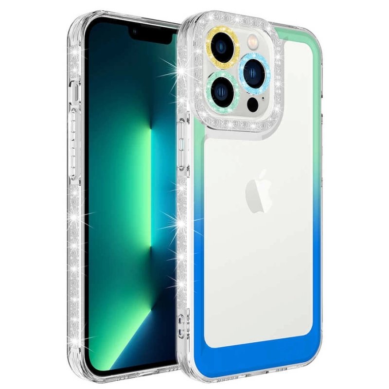 Apple iPhone 13 Pro Max Kılıf Simli ve Renk Geçiş Tasarımlı Lens Korumalı Zore Park Kapak