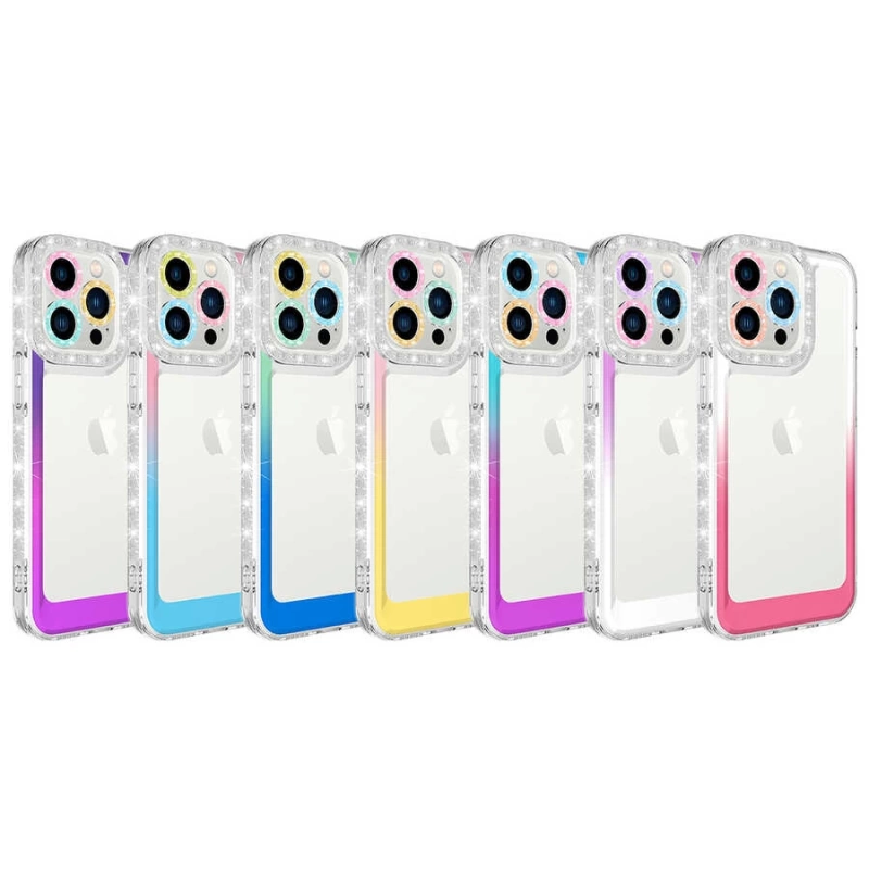 Apple iPhone 13 Pro Max Kılıf Simli ve Renk Geçiş Tasarımlı Lens Korumalı Zore Park Kapak