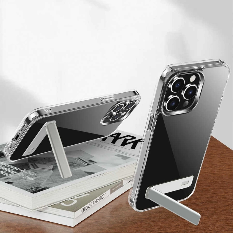 Apple iPhone 13 Pro Max Kılıf Standlı Şeffaf Silikon Zore L-Stand Kapak