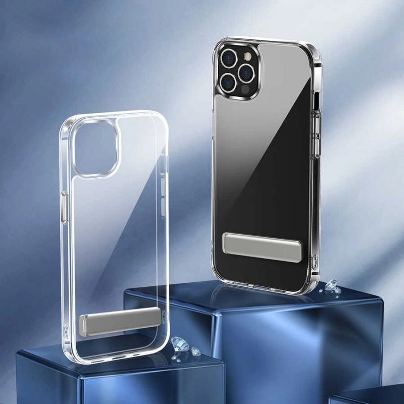 Apple iPhone 13 Pro Max Kılıf Standlı Şeffaf Silikon Zore L-Stand Kapak