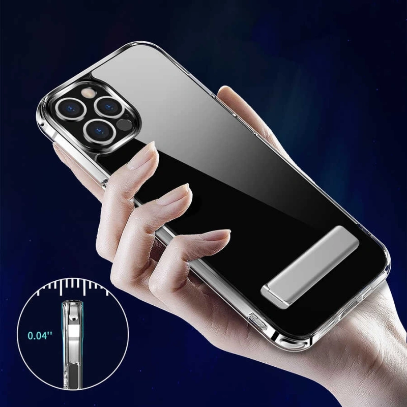 Apple iPhone 13 Pro Max Kılıf Standlı Şeffaf Silikon Zore L-Stand Kapak