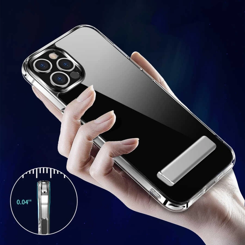 Apple iPhone 13 Pro Max Kılıf Standlı Şeffaf Silikon Zore L-Stand Kapak