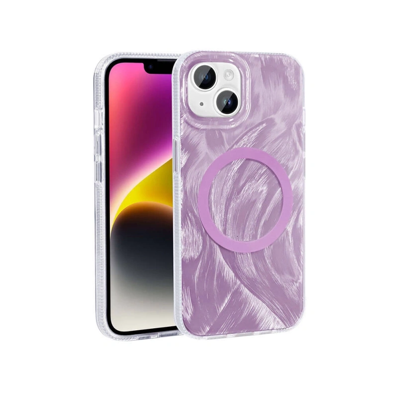 Apple iPhone 14 Kılıf M-safe Şarj Özellikli Fırça Boya Desenli Zore Palet Kapak