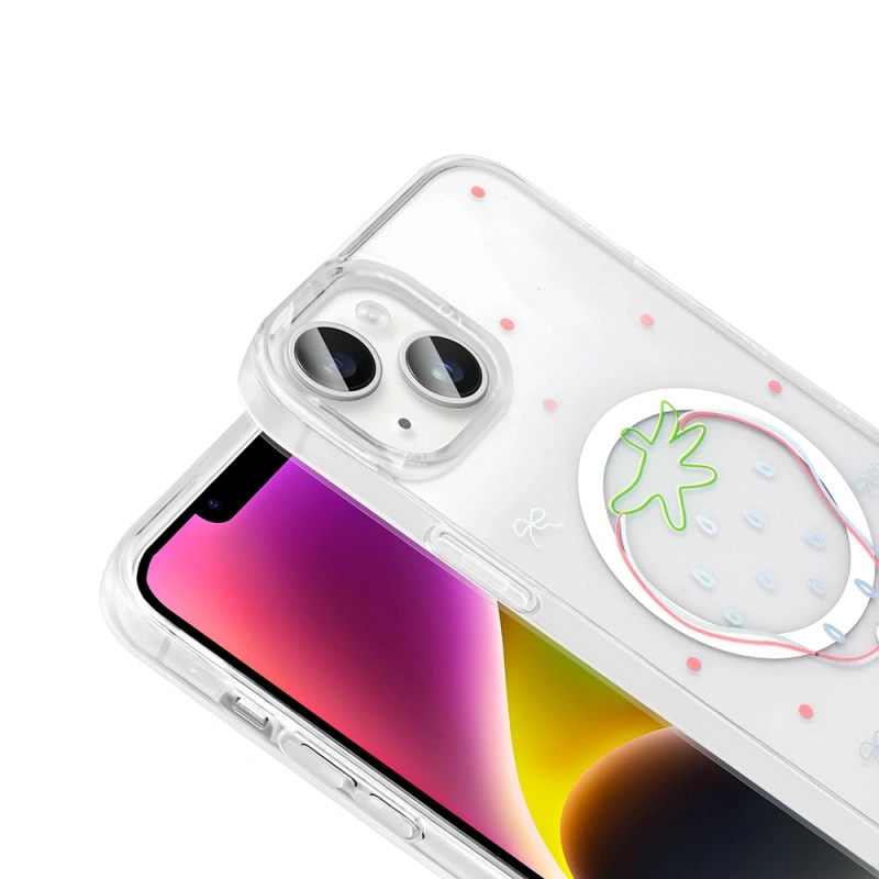 Apple iPhone 14 Kılıf M-Safe Şarj Özellikli Şeffaf Zore Folk Sert Kapak
